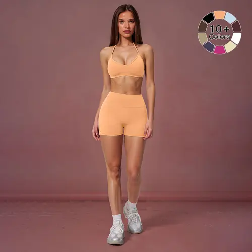 MFVIM women’s two-piece set: thin-strap halter bra with a beautiful back design and high-waisted solid-color slim shorts; suitable for indoor and outdoor yoga/Pilates, gym workouts, and running training.,sohochic