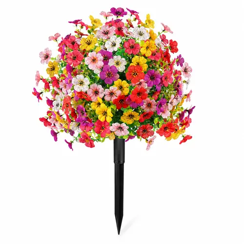 Artificial Flower Topiary Fall Ball Tree with Ground Spike, 1/2 Pack Faux Autumn Flower Shrub, UV Resistant Outdoor Orange Flowers for Porch Patio Garden Yard Decor, Halloween Thanksgiving Decorations summerwins