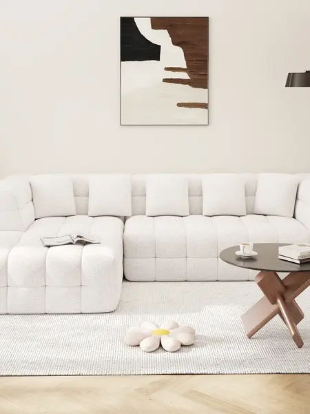107" Chenille Boneless Couch with L - Shaped Chaise, Comfy Modular Sectional Sofa with Tufted Design, Modern Upholstered Sofa, No - Assembly Sectional Couch,  Modular Sectional, Tufted Design, Modern Upholstered, No-Assembly