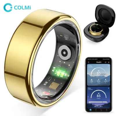 COLMI R02 Gold Smart Ring – Body Temperature, Heart Rate, SpO2, Sleep Tracker with IP68 Waterproof – Must Confirm Finger Size Before Order,back to school,back to school haul,sohochic