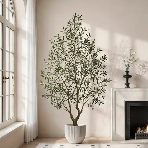 Lifelike Faux Olive Tree with Fruit  Thick Trunk & Realistic Texture | 5/6/7/8ft Tall Artificial Plant for Indoor Decor No-Maintenance Tall