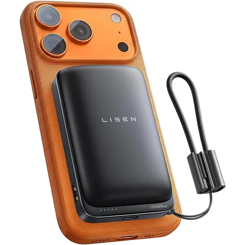【Temperature Control】LISEN Qi2.2 25W Magsafe Power Bank, 65W USB C Fast Charging, 10000mAh Magnetic Wireless Portable Charger with Detachable Cable, Small Battery Pack Compatible with iPhone 15/16/17