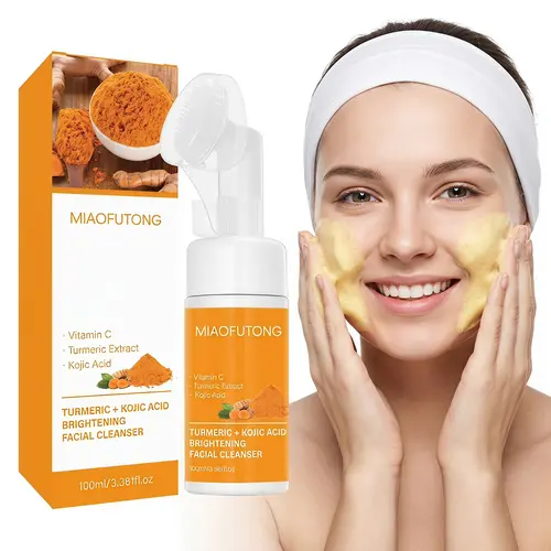 Turmeric & Kojic Acid Foaming Cleansing Mousse - 100ml 1 Piece Nontoxic Beauty Chemical-Free Facial Cleanser, Deep Cleansing Face Wash, Moisturizer for Adults, Hydrating, Soothes Oily Skin, Brightens Even Skin Tone