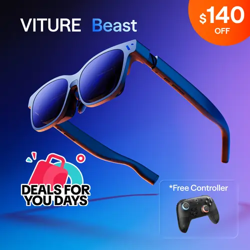 VITURE Beast AR Glasses,XR Glasses,Smart glasses: Biggest. Brightest. Smartest. 174" 1200p 58° FOV, Built-in VisionPair 3DoF, Dynamic Dimming, Harman Audio, for iPhone, Android, Mac, PC, Switch 2