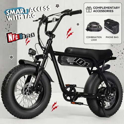 ESKUTE V101 Moped Style Ebike for Adults - 1500W Peak Fat Tire Electric Bicycle, 28MPH Commuter Ebike, 48V 13Ah Battery, NFC Unlock, Dual Suspension, Included Phone Bag & Combination Lock, Ebikes