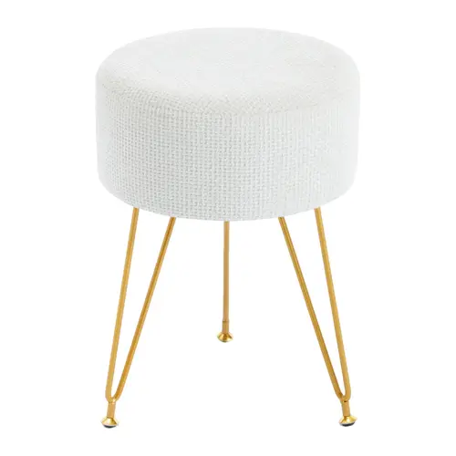 Velvet Vanity Stool - Makeup Vanity Furniture with Gold Metal Legs, Round Ottoman Foot Rest, Side Table for Bedroom, Living Room