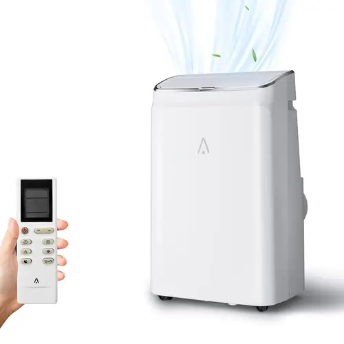 14,000 BTU Portable Air Conditioner, 3-In-1 Cooling, Dehumidifier & Fan for Rooms Up to 750 Sq.Ft, Remote Control, Sleep Mode (48 DB), 24H Timer, Window Kit Included, White & Grey