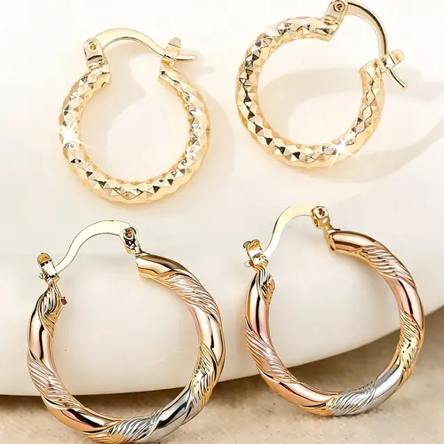 2 Pairs 14K Gold Plated Twisted Round Hoop Earrings, Minimalist Lightweight Copper Jewelry for Women & Men, Trendy Comfortable Hoops for Daily Wear, Wedding Party Summer Occasions and Birthday Gift, Earring Stacks Gold, Dainty Gold Earrings,sohochic