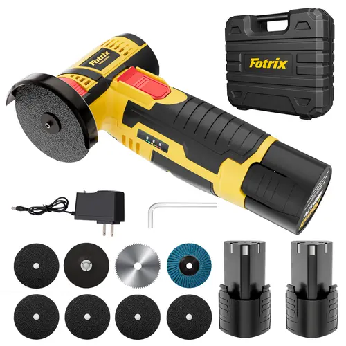 Fortrix 3-in-1 Mini Cordless Angle Grinder Kit - 19500 RPM Power Tool, 12V 2Ah Batteries (2 Packs), Compact Power Tools for Metal Cutting, Precision Work