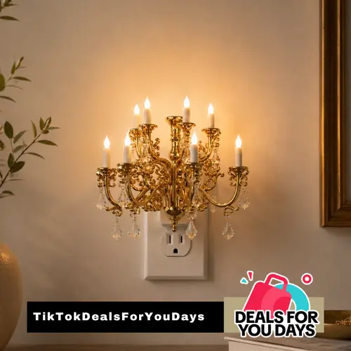 [Ideal Gift] DORESSHOP Vintage Mini Chandelier Night Light with Dusk to Dawn Sensor, Adjustable Brightness, Warm White Plug-in Wall Light for Bedroom, Bathroom, Hallway & Home Decor, Dorm Room, Aesthetic Home Decor SohoChic