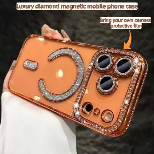 Luxury Glitter Phone Case, Magnetic Flash Protective Cover, Transparent High-End Cute Case, Military-Grade Protection, Sparkling Case for iPhone 17 Pro Max to iPhone 12
