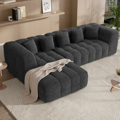 【2 Packages shipping】107"Modern Boneless Couch Cloudwith L Shaped Chaise, Comfy Modular Sectional Sofa, Upholstered Chenille Couch Bed, No Assembly Required,,dorm essentials,home decor