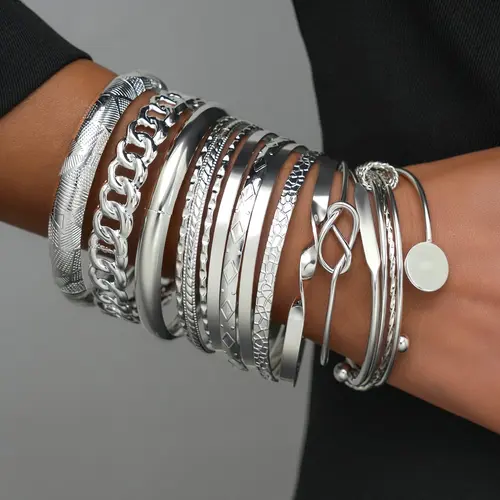 15 Pieces Elegant Bracelet Combination Set, Bracelet Stack, Knot Design, Adjustable Cuff Bracelets, Women's Fashion Accessories, Minimalist Adjustable Bangle, Bracelet Sets