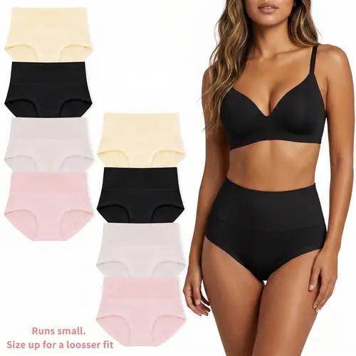 (Size up for best fits) Women's Cotton High Waisted Underwear Multipack – Soft Breathable Full Coverage Briefs for Daily Wear, Regular & Plus Size M–XXL (8 Pairs / 4 Pairs)