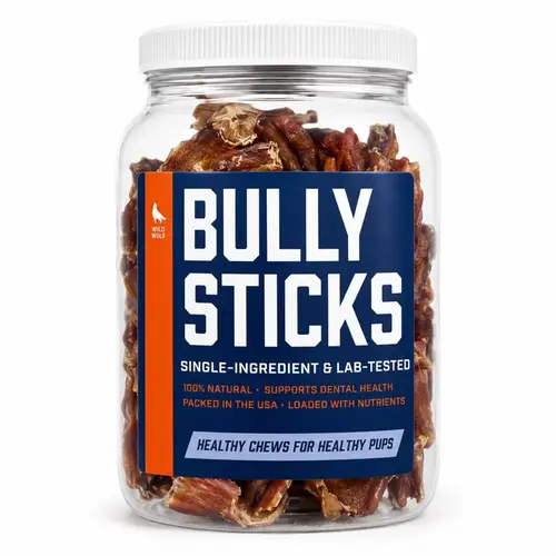 <NEW PRODUCT!> Bully Bites Jar (1 Pound) Healthy, All-Natural, Dog Chew - Low Odor - Mixed Shape and Sizes (1-3”) - Lab-Tested, Hand-Inspected and Packed with Love in The USA < 1-3” BULLY BITES JAR 1 POUND >