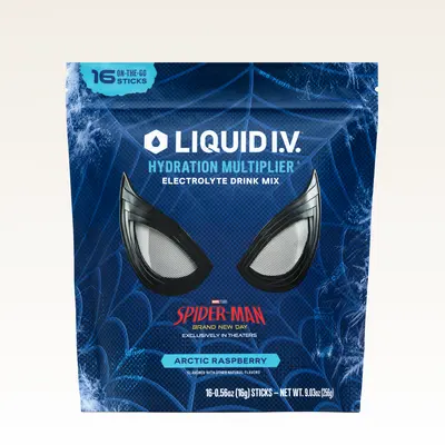 Liquid I.V. Limited Edition Spider-Man Hydration Multiplier - Arctic Raspberry - Hydration Powder Packets | Electrolyte Powder Drink Mix | Convenient Single-Serving Sticks | 8 Vitamins & Nutrients | 1 Pack (16 Servings)​