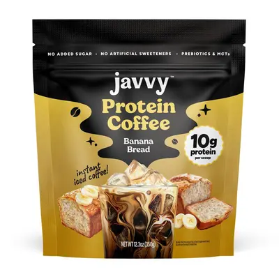 Javvy Banana Bread Protein Iced Coffee Beverage - Premium Whey Protein, Instant Iced Coffee, 100% Natural Cold Brew - 0 Artificial Flavors, 0 Sweeteners, 80 mg Caffeine, No Added Sugar, 20 Servings