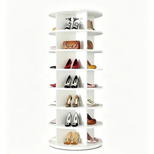 WGCTEK 7 Tiers Rotating Shoe Rack Tower, 360° Spinning Shoe Rack, Revolving Storage Round Carousel Display, Freestanding Lazy Organizer Display for Bedroom, Living Room, Entryway, Closet, White