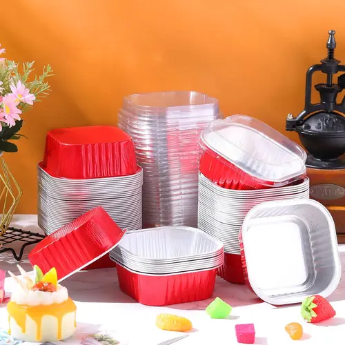 Disposable Aluminum Foil Mini Cake Pans with Transparent Lids - 10oz, 4"x4" Square, Oven-Safe Baking Cups for Mom, Birthday Festivities (30 Pcs),sohochic