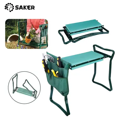 【FathersDayGift】Saker Heavy Duty Foldable Garden Kneeler Seat, 330 lbs Weight Capacity Retractable Gardening Bench with Tool Storage Pouch & Thick Foam Pad for Outdoors, 23.6 x 11.0 Inches
