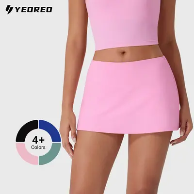 YEOREO Mid-Low Rise Mini A Line Skirt with Pockets Built-in Shorts Golf Skorts Y2K Tennis Skirt for Women summerwins