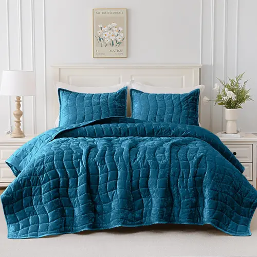 【Back to School】DOWNCOOL Luxury Velvet Quilt Set, 3pcs Lightweight soft Velvet Comforter for All Season, Luxurious Oversized Bedspread Coverlet Quilted Bedding Set,  with 2 Pillow Shams，Elegant Gift forElegant Gift for Holidays#tiktokshopmemorialday,sohoc