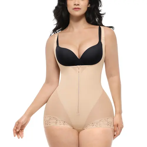 SHAPELLX Shapewear for Women Fajas Colombianas Tummy Control Body Shaper Open Bust Bodysuit with Hook Zipper Closure Creator