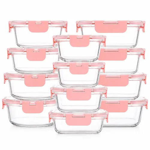 24-Piece Borosilicate Glass Food Storage Containers with Gray Airtight BPA-Free Lids, 3 Shapes & Multiple Sizes, Meal Prep Set for Freezer, Microwave, Oven & Dishwasher Use