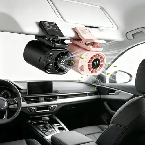 【SummerFinds】Joytutus Clip On USB Fan - 360° Rotation, 100-Speed Stepless Adjustment, 1800mAh Rechargeable Battery, LED Display, Charging Button, Portable Personal Fan, Ideal for Summer, Cars, Accessories For Car, Rechargeable Rotating Fan,car accessories