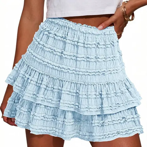 Fisoew Women's High-Waist Ruffle Tiered Flowy Boho Polyester Stretchy Sports Skort Pantskirts with Shorts, Chic Summer Golf Tennis Bottoms for Boho Chic Outfits & White Skirt Outfits,sohochic