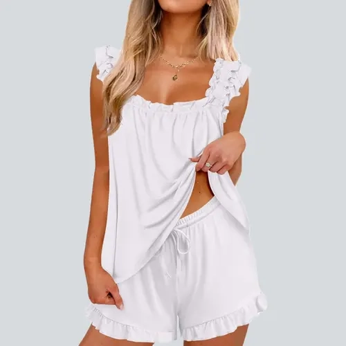 Pajama for Women Set 2 Piece Ruffle Pjs Soft Tank Top and Shorts Sleepwear Set Bridal Pajama Set for Women 2026 Summer Camisole
