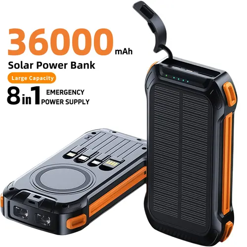 36000mAh Solar Portable Charger | 22.5W High Speed Charging | Wireless Power Bank | QC3.0 Fast Charging | USB-C & 4 Ports | Dual LED Flashlight | Outdoor Emergency Battery Pack tiktokshopbacktoschool,back to school,back to school haul,sohochic