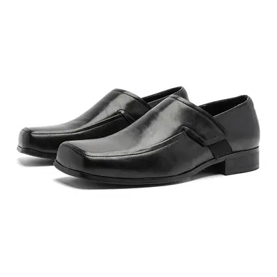 Black minimalist men's square-toe leather shoes, low-heel soft leather slip-on design, casual versatile slip-on, non-slip and wear-resistant business casual loafers 25122-J