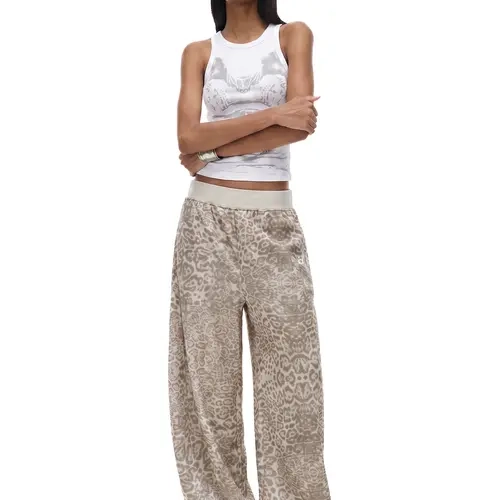 FDR Women's Leopard Print Wide Leg Sweatpants, Retro Baggy Relaxed Fit with Elastic Waist, Soft Casual Streetwear Pants, Vintage Y2K Style for Everyday Wear, Travel and Lounge#TikTokShopBackToSchool