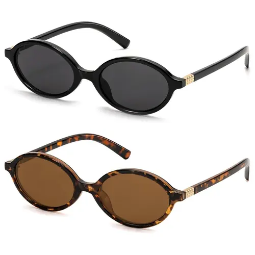2 Pairs Retro Oval Sunglasses for Women, Vintage 90s Fashion Shades, Casual Plain PC Frame, UV400 Protection