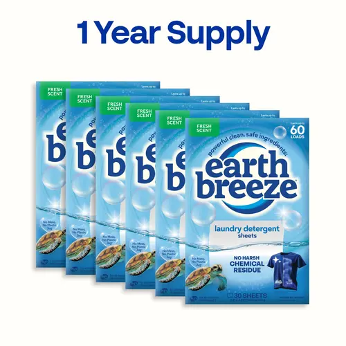 Earth Breeze Laundry Detergent Sheets: Powerful Clean, Safe Ingredients, No Harsh Chemical Residue from Optical Brighteners, Gentle on Skin, 1 Year Supply Washdetergent
