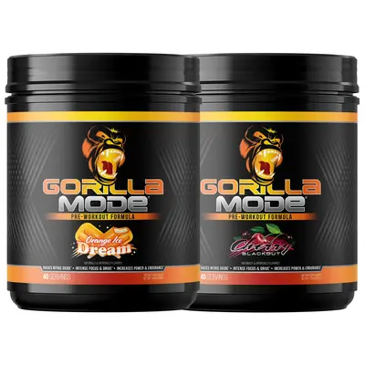 Gorilla Mode Pre-Workout - 2 Pack, Fitness Dietary Edible Supplement for Gym Use & Stress Relief 40/80 Servings