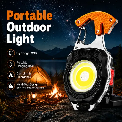 7-in-1 Rechargeable LED Camping Work Light, Magnetic Portable Emergency Flashlight with 6 Light Modes, Safety Cutter, Whistle, Screwdrivers, Bottle Opener & USB-C Fast Charging for Outdoor, Car and Home Use,emergency portable lantern