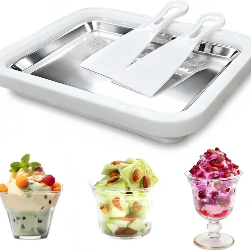 SEGRASS Food Grade Stainless Steel Rolled Ice Cream Maker with 2 Spatulas - Smooth Countertop Tool for Frozen Yogurt, Slushie, Birthday Gift, Adult Homemade DIY Parent-Child Activities (White),sohochic