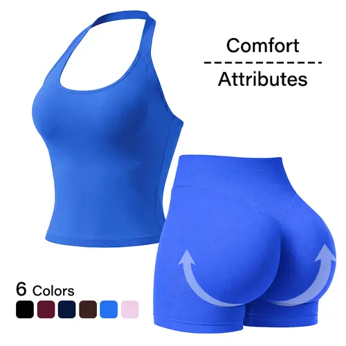 NVWA Women's Summervibes 2-Piece Stretchy Athleisure Suit Set - High-Stretch Halter Neck Top, High-Waisted Butt-Lifting Shorts, Gymswear for Yoga, Gym Workouts, Stretchy Suit Set, 2 Piece Sets Outdoor Fun,summervibes tiktokshopbacktoschool, Athletic Sets,