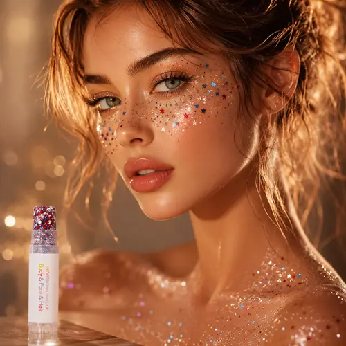 Independence Day 4th of July Glitter Stick, Red White Blue Face Body Hair Sparkle Makeup, 7 Styles Festival Party Glitter
