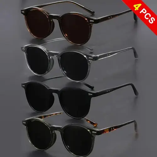 4-Pair Unisex Tinted Polarized Sunglasses - Korean-American Style Small Oval Full-Rim Lightweight Eyewear, Polarised Men's Sunglasses for Driving, Sports, Gifts