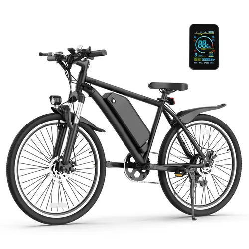 Adult Fat Tire Electric Mountain Bike - 350W Motor, 48V/9.0Ah Removable Lithium Battery, 22MPH Top Speed, 7-Speed Shimano, Front Suspension, Dual Disc Brakes, LED Display, High Carbon Steel Fat Tire Frame, 26 Inches, 44-55 Mi Assist Mode, Fast Charging