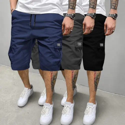 3-Piece Men's Shorts Set - Brown Black & Green - Slanted Pockets - 3-Piece Bottoms for Everyday Use Menswear Overalls shorts men ,Perfect for Street Style, Skateboarding, and Camping