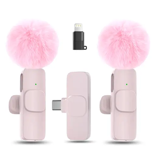 Hitozon 2-Pack Omnidirectional Wireless Lapel Mic - USB-Type C/USB-Lightning Chargeable, Noise Reduction, Mute, 1-Touch Recording, Plug-and-Play, ABS Build for Interviews, Vlogging, iPhone, iPad, Android
