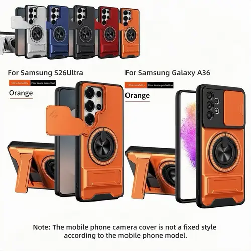 Rotating Ring Phone Case Cover, Durable TPU-PC Armor Accessories for Samsung 26/25/24/23/22/21 Ultra, High-End Unisex Design, Practical Stand, Camera Protector, Military-Grade Protection Phone Accessories