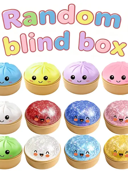 2026 New Glitter Dumpling Squishy with Steamer Box, Soft Sensory Fidget Steamed Bun Squeeze Tool for Adult Stress & Anxiety Relief, for Home Office Party