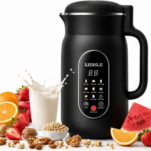 KIDISLE 51oz Multi-Functional Nut Milk Maker for Plant-Based Users, 10-in-1 Kitchen Appliance with 140℉ Heating, 8H Keep Warm, Touchscreen UI, 12H Delay Start, Self-Clean, Noise Reduction, Soup & Mesh Filter,sohochic