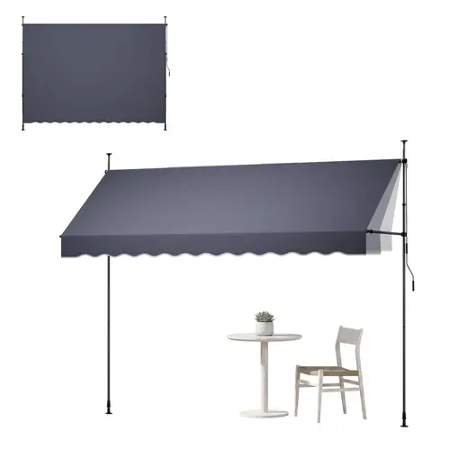 【SummerFinds】VEVOR Manual Retractable Awning, 138" Outdoor Retractable Patio Awning Sunshade Shelter, Height Adjustable Patio Door Window Canopy with Manual Crank Handle for Backyard, Garden, Balcony, Dark Gray