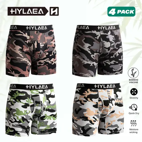 Hylaea Menswear Men's Classic Bamboo Viscose Comfy Boxer Briefs - Moisture Wicking, Breathable, No Ride Up with Fly, 4 Pack,clothes for back to school,first day of school outfits